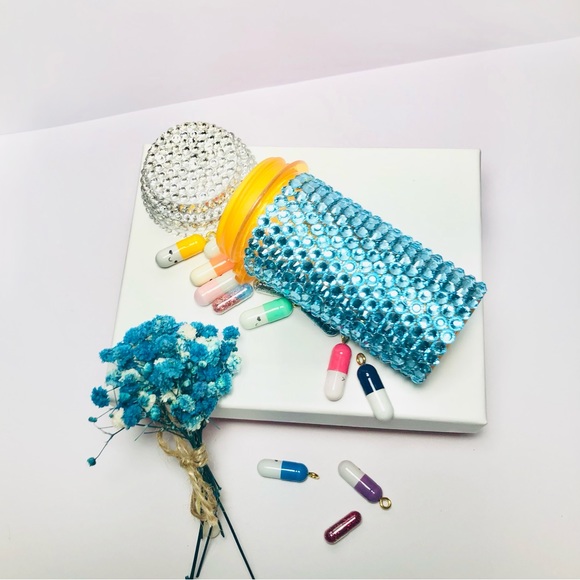 Handmade Swarovski Crystal Aquamarine Pill Bottle, 20 Dram - Picture 5 of 9